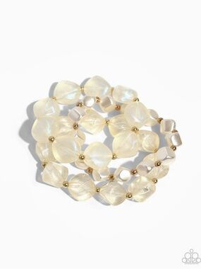 Paparazzi Big League Luster - Gold White Beaded Bracelet